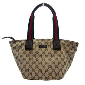 GUCCI Bag Canvas Sherry Web Line Tote GG Beige Red Green 131228